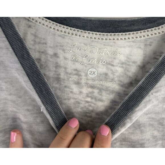 HONKY TONK Live Outside The Limits Women’s Graphic BURNOUT GRAY T Shirt 2X - Picture 4 of 8